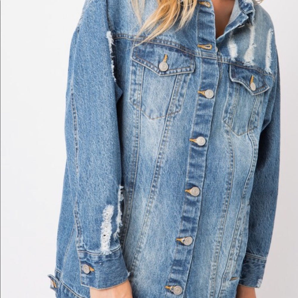Distressed  Denim Jean Jacket - Picture 3 of 4